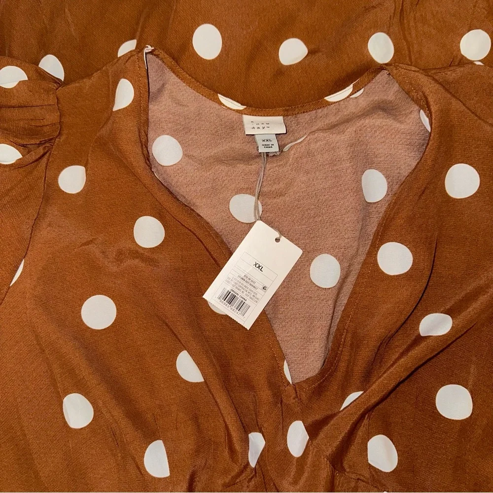 NWT A New Day X Target Crepe Puff Short Sleeve Brown Polka Dot Maxi Dress sz XXL - Picture 4 of 4